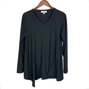 Colletta Tunic Top Blouse Black Stretchy Long Sleeve Asymmetrical Hem Women's L